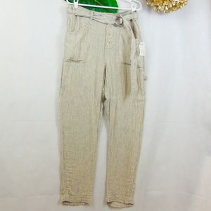 Free People Beige Striped Ankle Pants